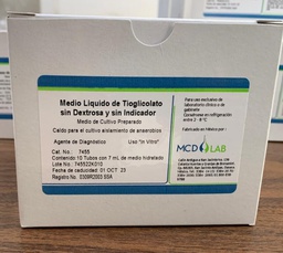 [PT7455] Medio Líquido de Tioglicolato s/Dextrosa y s/Indicador Caja/10 Tubos MCD LAB